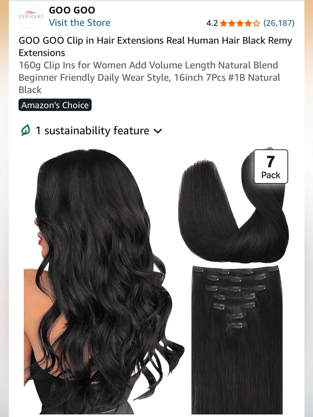 Clip-In Human Hair Extensions - Natural Black (7-Pack)